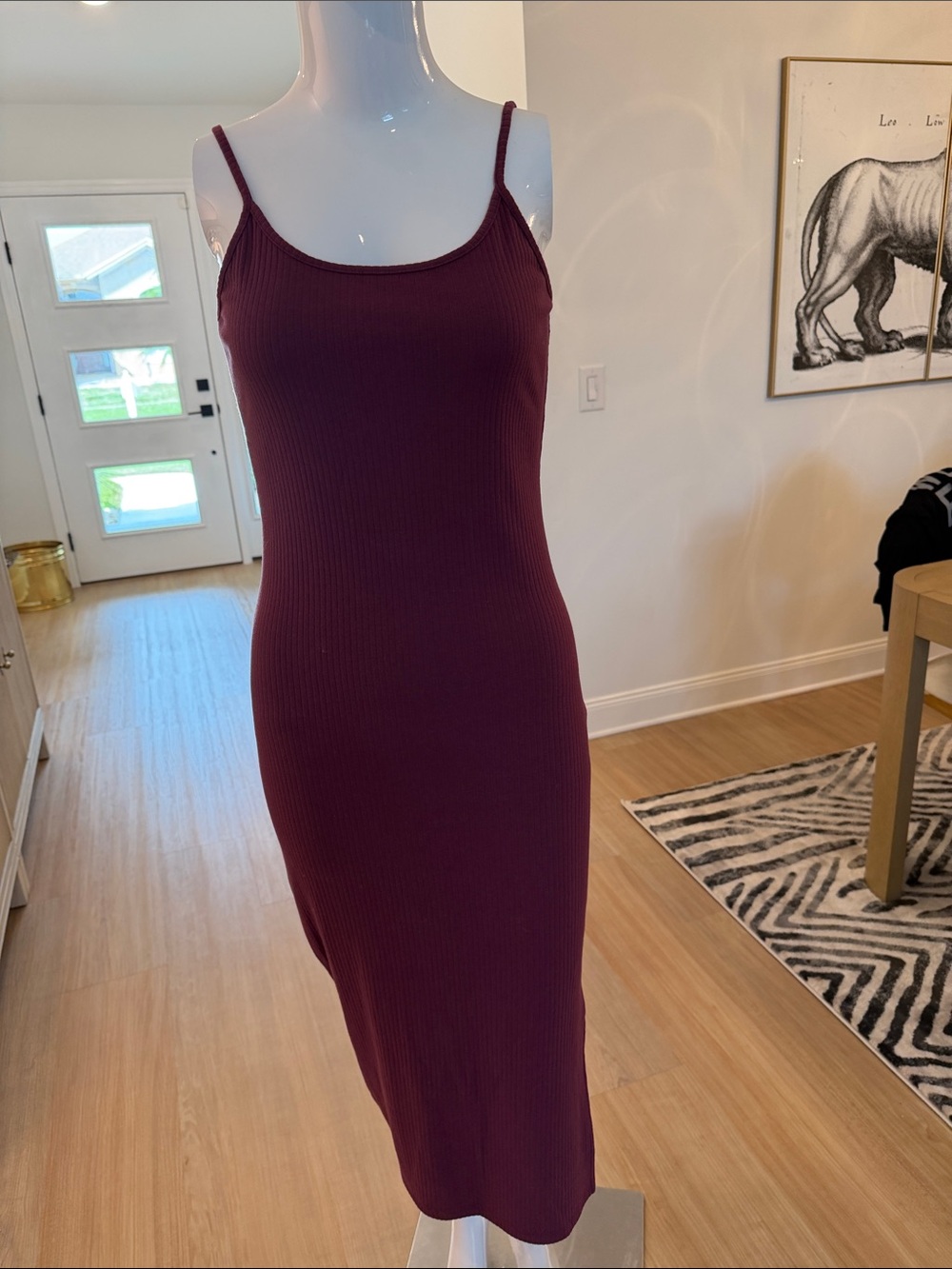 Sleeveless Ribbed Midi Dress in Burgundy